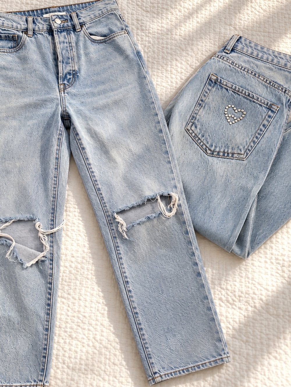 Pacsun High Rise Straight Jeans Size 25 Light Wash Distressed Y2K Heart
